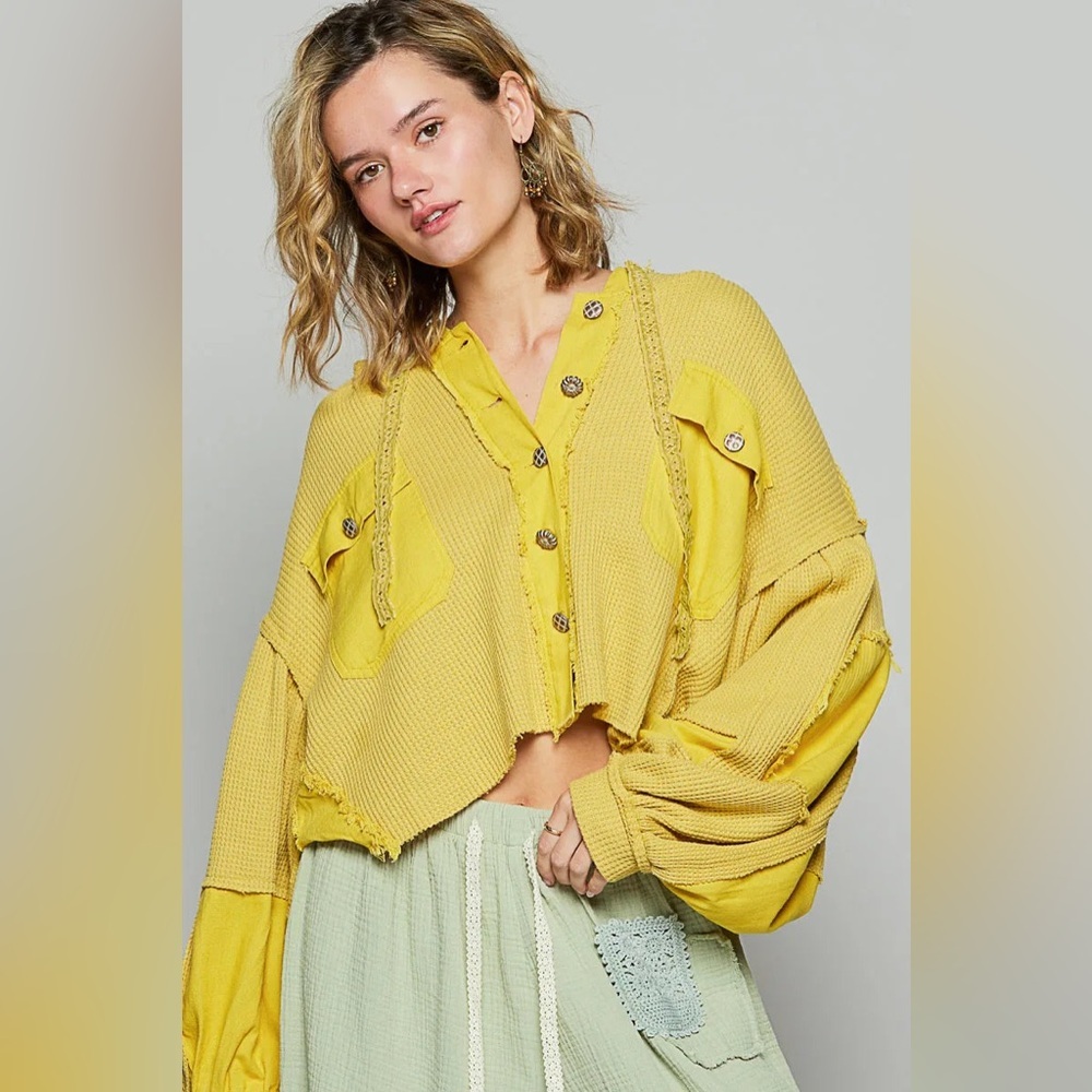 🍓 POL “ Whimsical Waffleknit “ Hoodie | Yellow - Picture 2 of 4